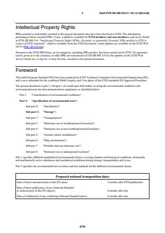 SIST EN 300 019-2-1 V 2.2.1:2014 ETSI EN 300 019-2-1 V2.1.6 (2014-06) - Environmental Engineering (EE); Environmental conditions and environmental tests for telecommunications equipment; Part 2-1: Specification of environmental tests; Storage - Page 4 preview