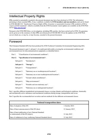 SIST EN 300 019-2-1 V 2.2.1:2014 ETSI EN 300 019-2-1 V2.2.1 (2014-10) - Environmental Engineering (EE); Environmental conditions and environmental tests for telecommunications equipment; Part 2-1: Specification of environmental tests; Storage - Page 4 preview