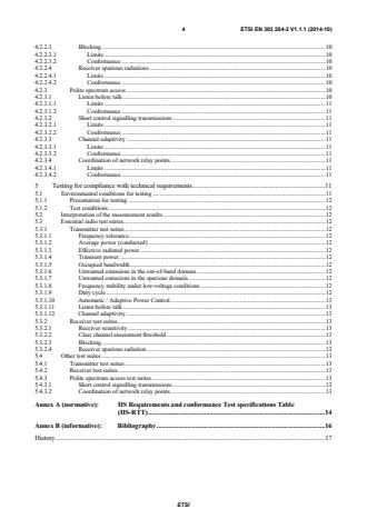 SIST EN 303 204-2 V 1.1.1:2014 ETSI EN 303 204-2 V1.1.1 (2014-10) - Electromagnetic compatibility and Radio spectrum Matters (ERM); Network Based Short Range Devices (SRD); Radio equipment to be used in the 870 MHz to 876 MHz frequency range with power levels ranging up to 500 mW; Part 2: Harmonized EN covering the essential requirements of article 3.2 of the R&TTE Directive - Page 4 preview