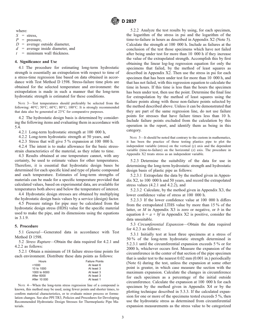 ASTM D2837-01a - Standard Test Method for Obtaining Hydrostatic Design Basis for Thermoplastic Pipe Materials