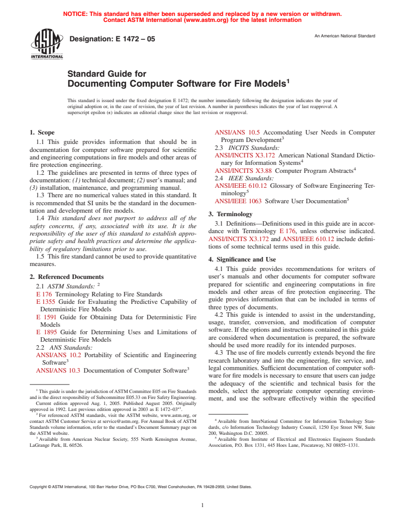 ASTM E1472-05 - Standard Guide for Documenting Computer Software for Fire Models