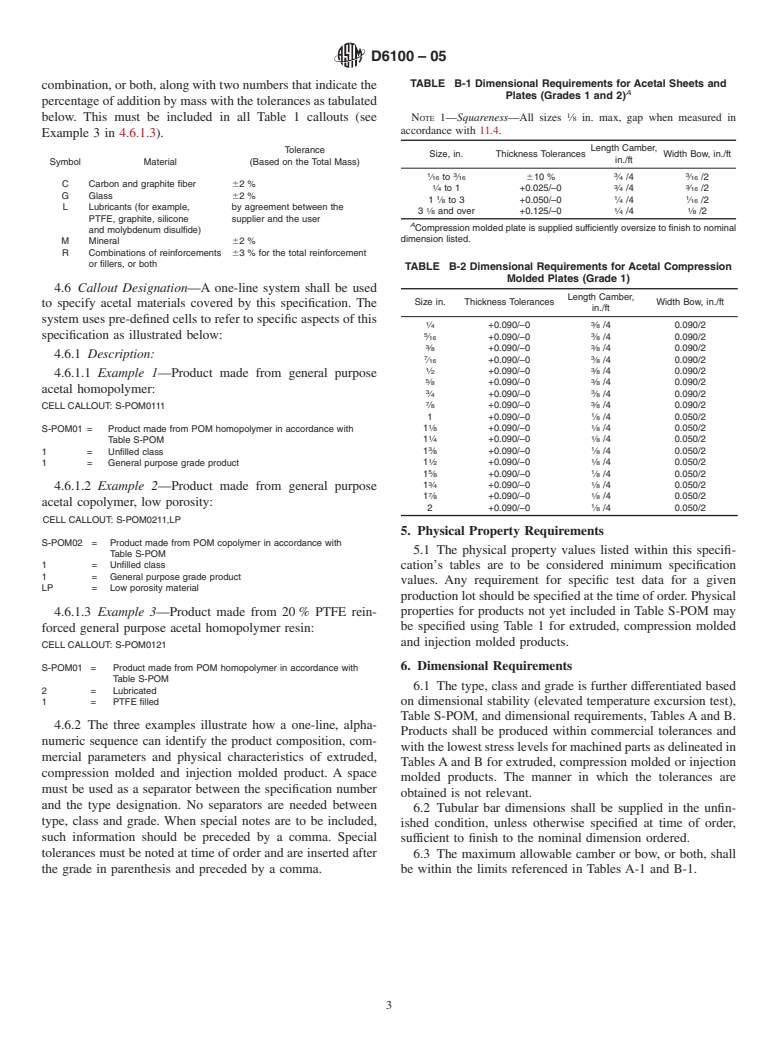 ASTM D6100-05 - Standard Specification for Extruded, Compression Molded and Injection Molded Acetal Shapes (POM)