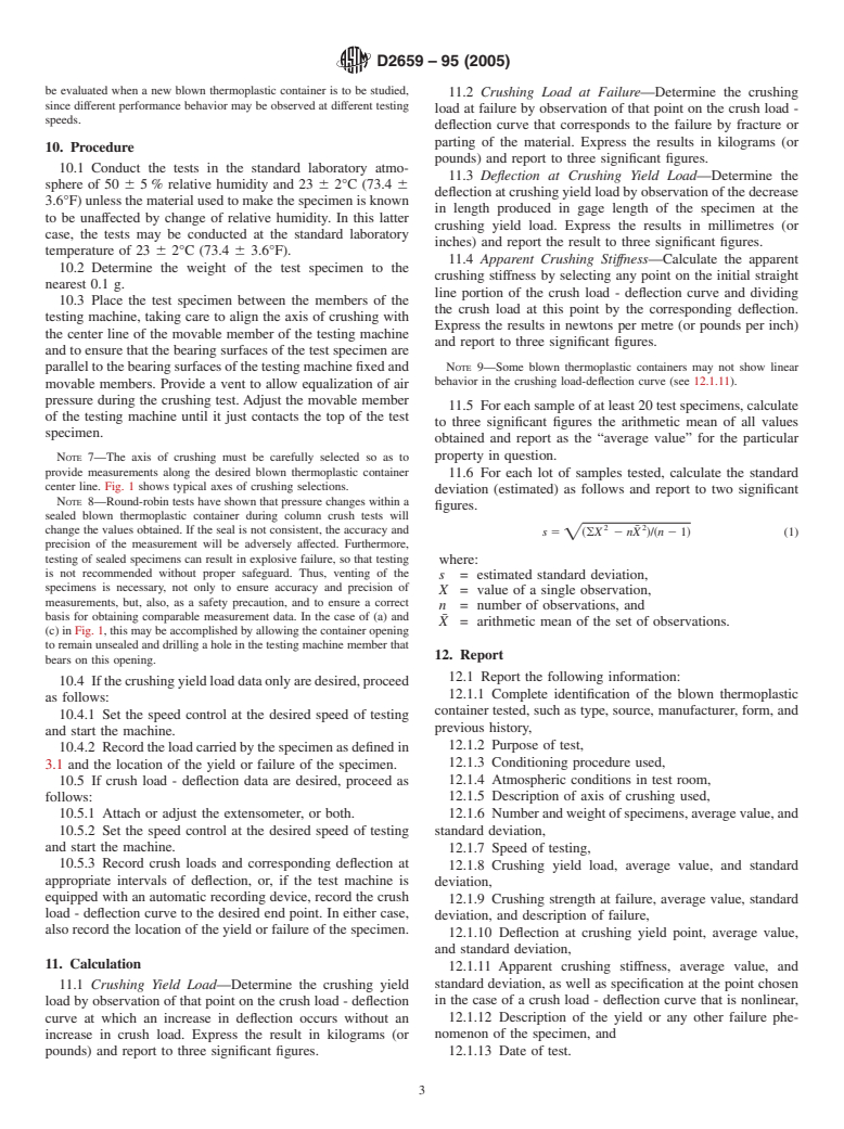 ASTM D2659-95(2005) - Standard Test Method for Column Crush Properties of Blown Thermoplastic Containers