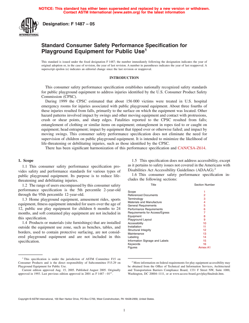 ASTM F1487-05 - Standard Consumer Safety Performance Specification for Playground Equipment for Public Use