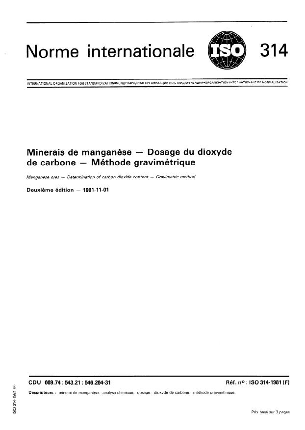 Iso 3146 ISO 314:1981 - Manganese ores — Determination of carbon dioxide