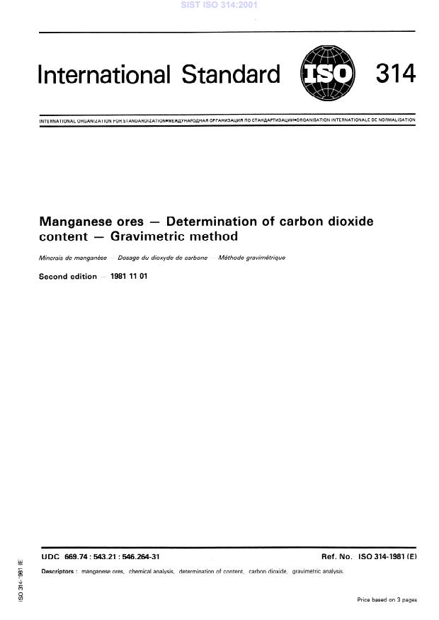 Iso 3146 ISO 314:1981 - Manganese ores — Determination of carbon dioxide