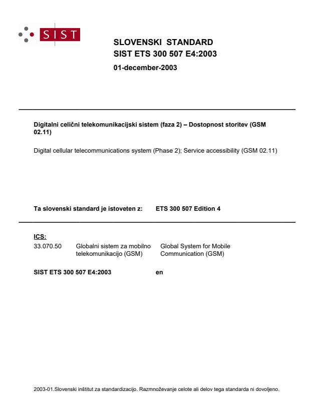 SIST ETS 300 507 E4:2003 ETS 300 507 E4:2003