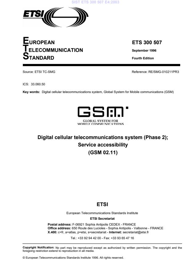 SIST ETS 300 507 E4:2003 ETS 300 507 E4:2003