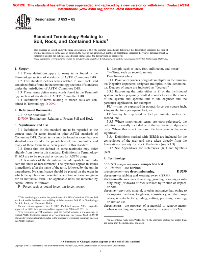 ASTM D653-05 - Standard Terminology Relating to Soil, Rock, and Contained Fluids