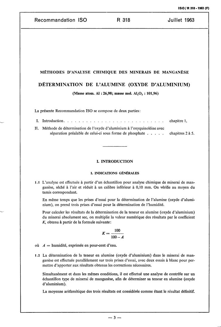 ISO/R 318:1963 - Methods of chemical analysis of manganese ores — Determination of aluminium oxide
Released:7/1/1963