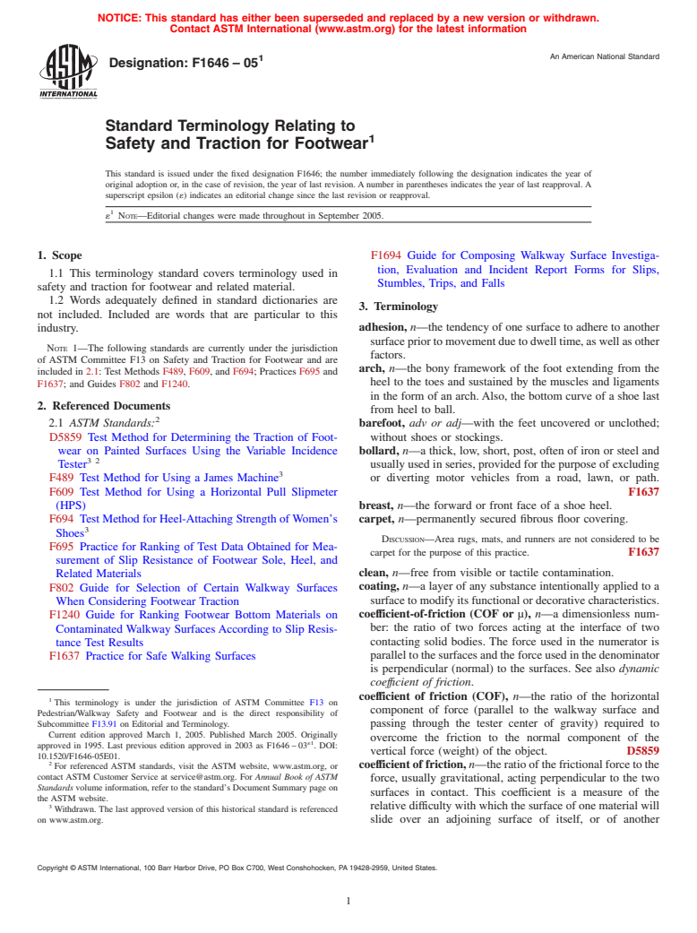 ASTM F1646-05e1 - Standard Terminology Relating to Safety and Traction for Footwear