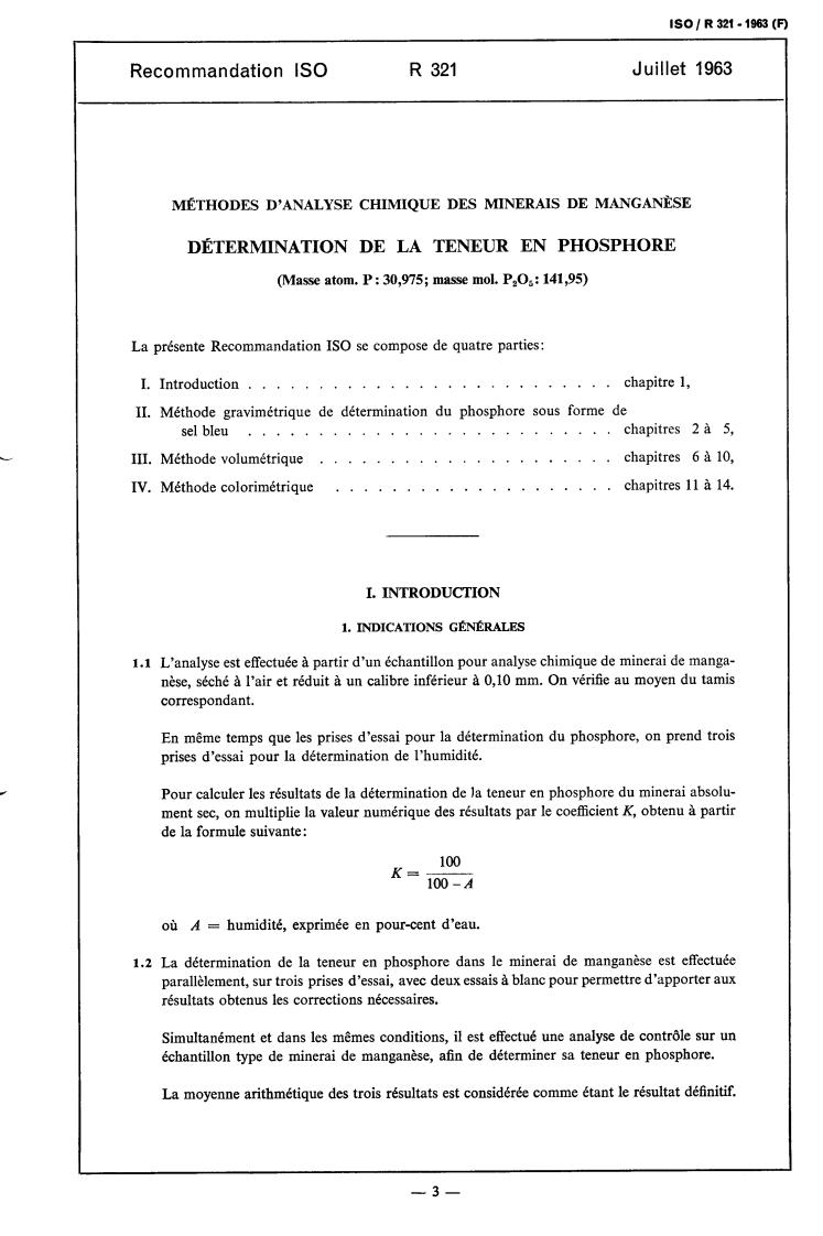 ISO/R 321:1963 - Methods of chemical analysis of manganese ores — Determination of phosphorus
Released:7/1/1963