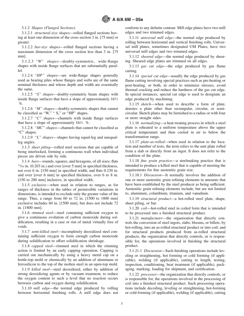 ASTM A6/A6M-05a - Standard Specification for General Requirements for Rolled Structural Steel Bars, Plates, Shapes, and Sheet Piling