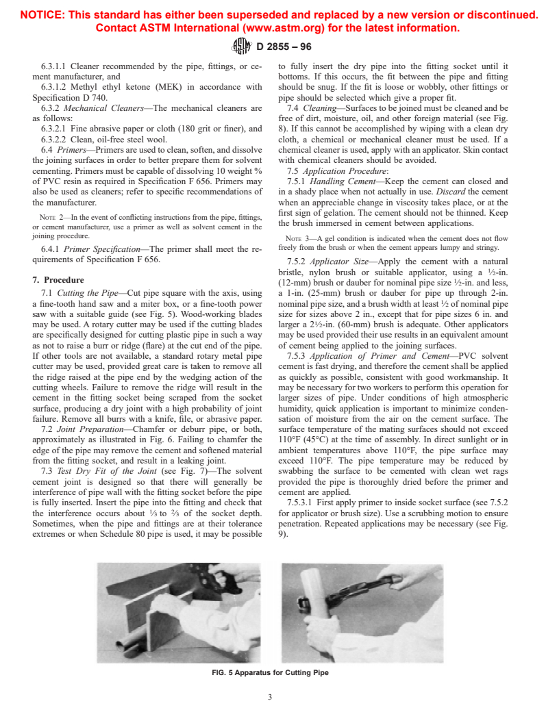 ASTM D2855-96 - Standard Practice for Making Solvent-Cemented Joints with Poly(Vinyl Chloride) (PVC) Pipe and Fittings