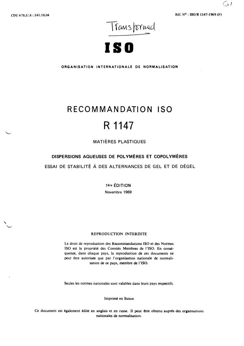 ISO/R 1147:1969 - Title missing - Legacy paper document
Released:1/1/1969