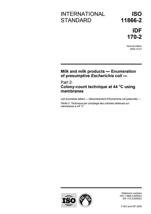 ISO 11866-2:2005 - Milk and milk products -- Enumeration of presumptive Escherichia coli