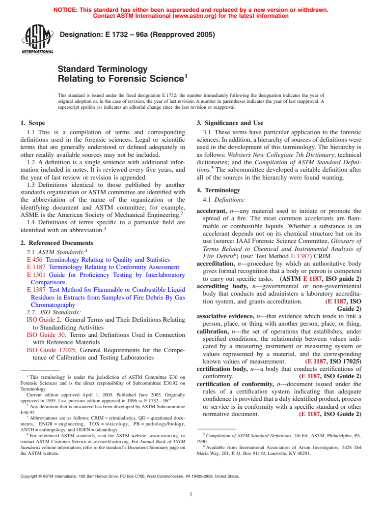 ASTM E1732-96a(2005) - Standard Terminology Relating to Forensic Science