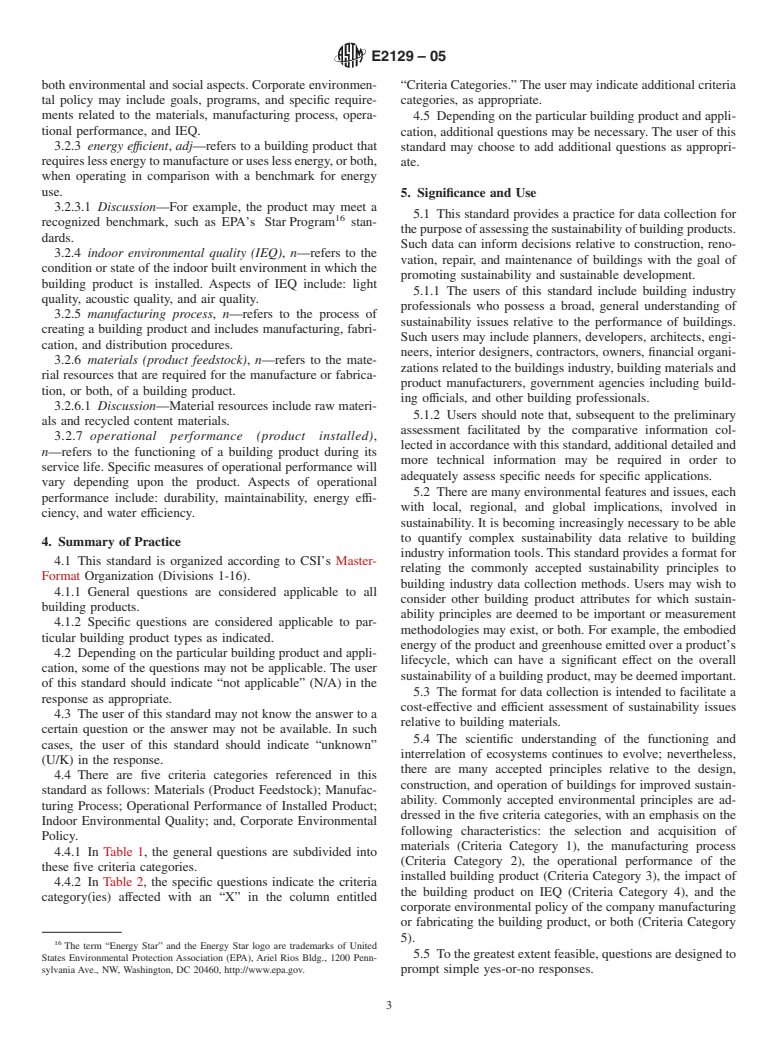 ASTM E2129-05 - Standard Practice for Data Collection for Sustainability Assessment of Building Products