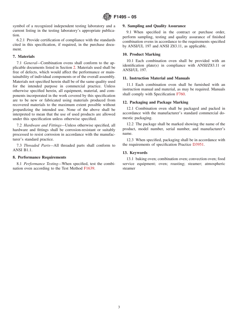 ASTM F1495-05 - Standard Specification for Combination Oven Electric or Gas Fired