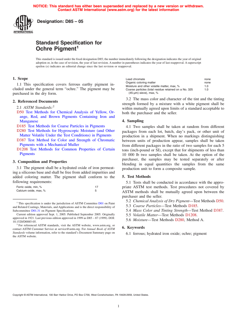 ASTM D85-05 - Standard Specification for Ochre Pigment