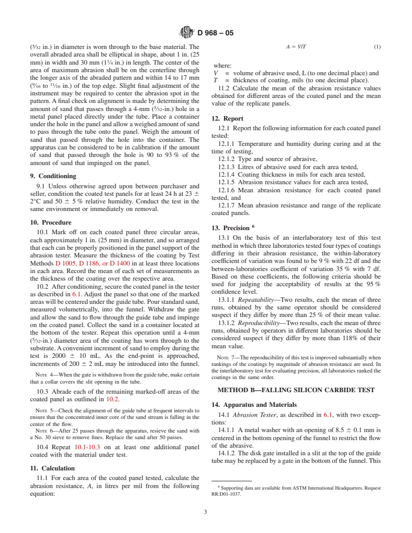 ASTM D968-05 - Standard Test Methods for Abrasion Resistance of Organic Coatings by Falling Abrasive