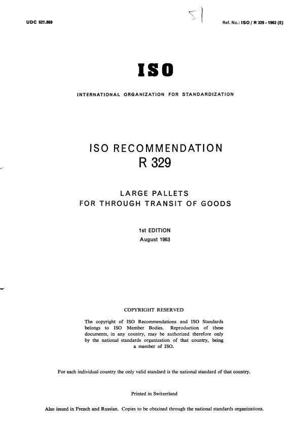 ISO/R 329:1963 - Large pallets for through transit of goods