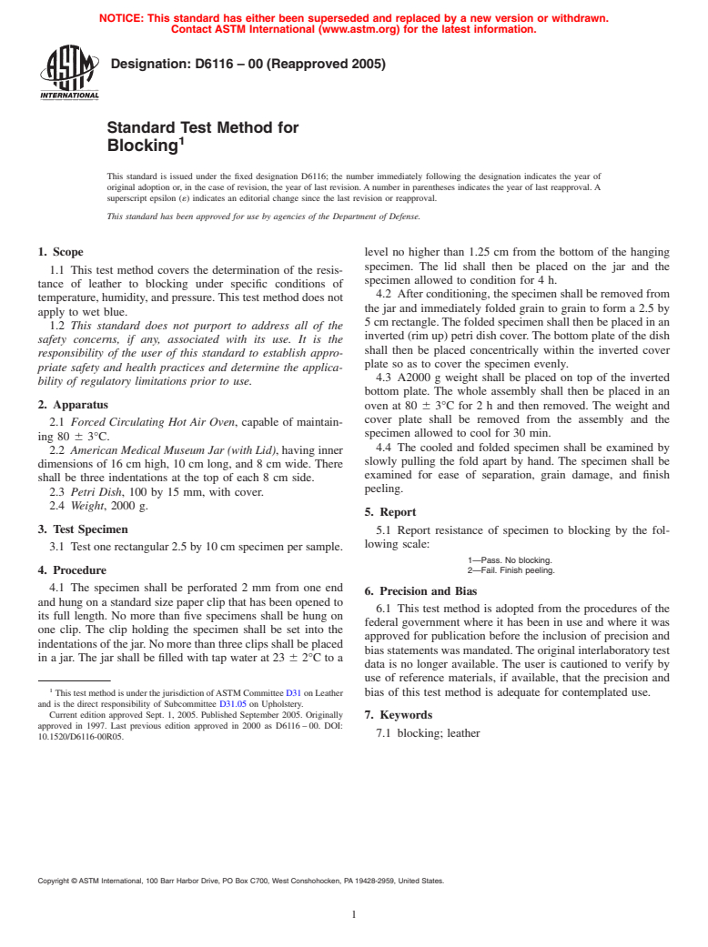 ASTM D6116-00(2005) - Standard Test Method for Blocking