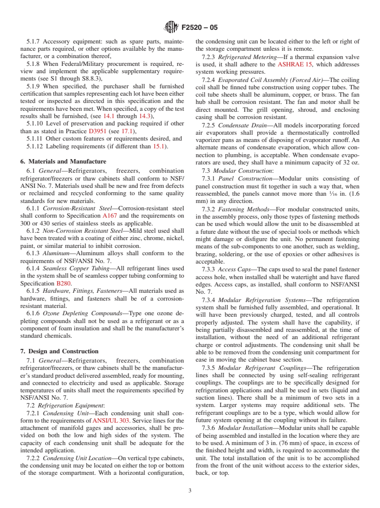 ASTM F2520-05 - Standard Specification for Reach-in Refrigerators, Freezers, Combination Refrigerator/Freezers, and Thaw Cabinets