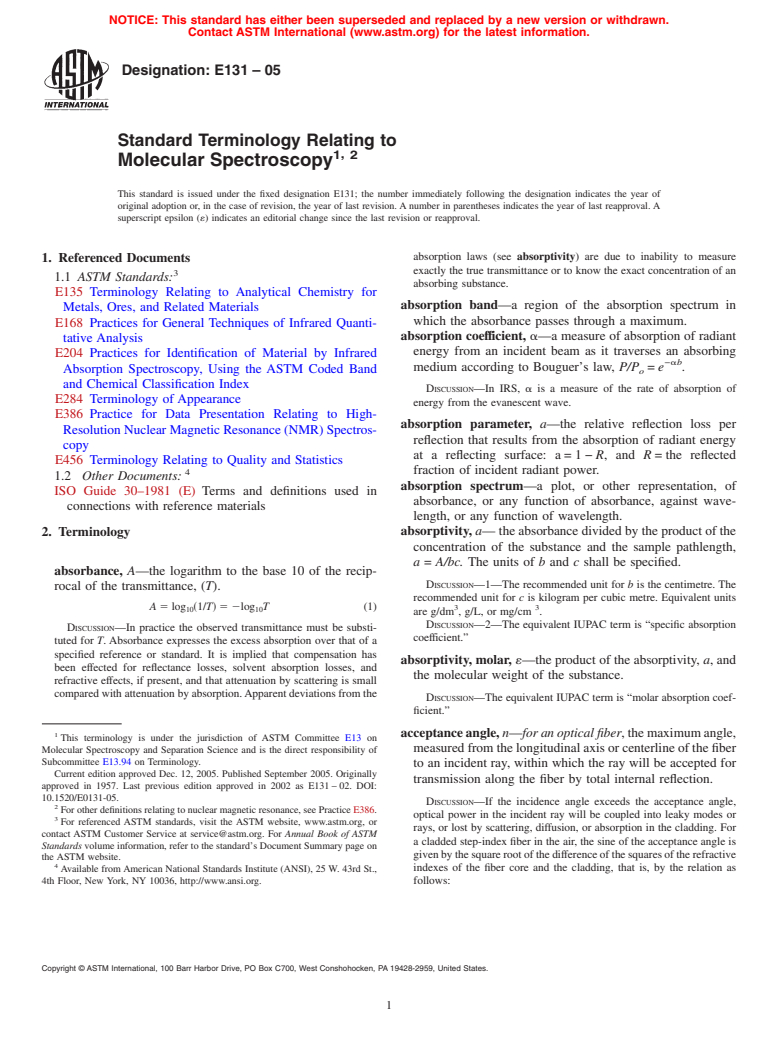 ASTM E131-05 - Standard Terminology Relating to Molecular Spectroscopy