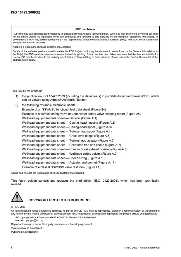 ISO 10423:2009 ISO 10423:2009 - Petroleum and natural gas industries -- Drilling and production equipment -- Wellhead and christmas tree equipment - Page 2 preview