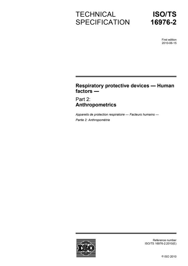 ISO/TS 16976-2:2010 - Respiratory protective devices -- Human factors