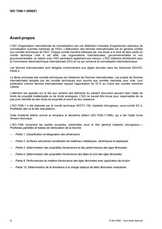 ISO 7206-1:2008 ISO 7206-1:2008 - Implants chirurgicaux -- Protheses partielles et totales de l'articulation de la hanche - Page 4 preview