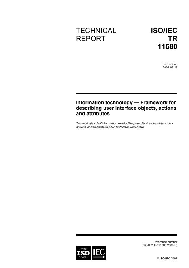 ISO/IEC TR 11580:2007 - Information technology -- Framework for describing user interface objects, actions and attributes