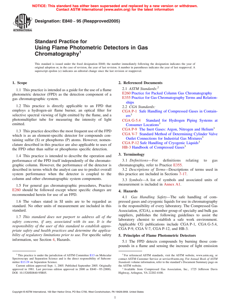 ASTM E840-95(2005) - Standard Practice for Using Flame Photometric Detectors in Gas Chromatography