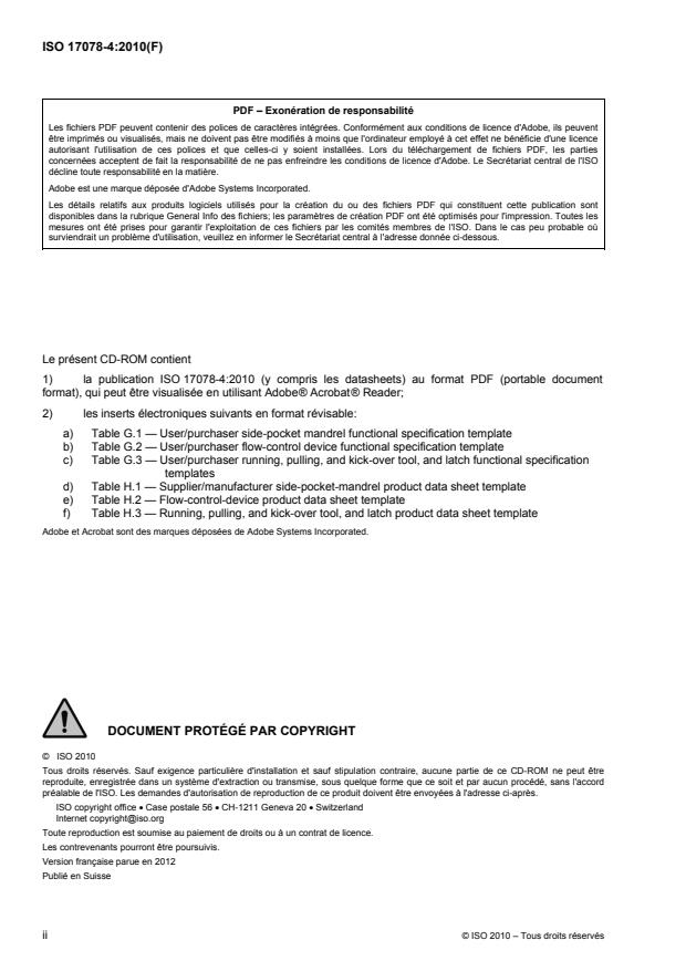 ISO 17078-4:2010 ISO 17078-4:2010 - Industries du pétrole et du gaz naturel -- Équipement de forage et de production - Page 2 preview