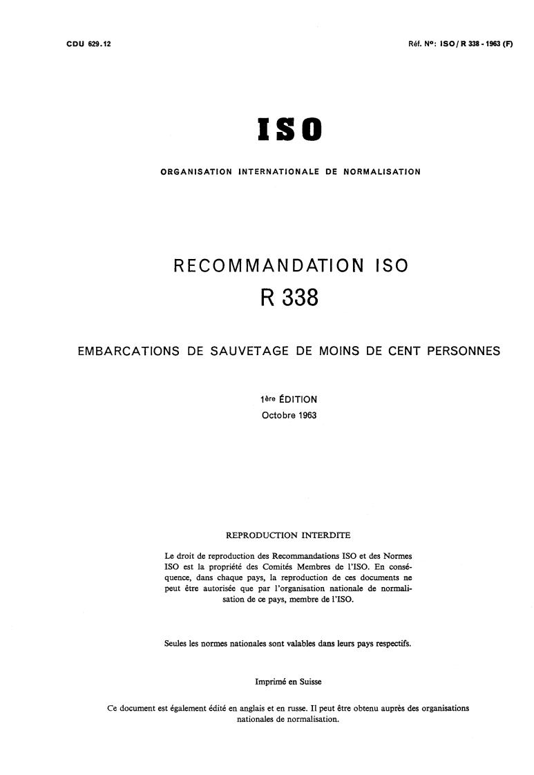 ISO/R 338:1963 - Lifeboats for less than one hundred people
Released:10/1/1963