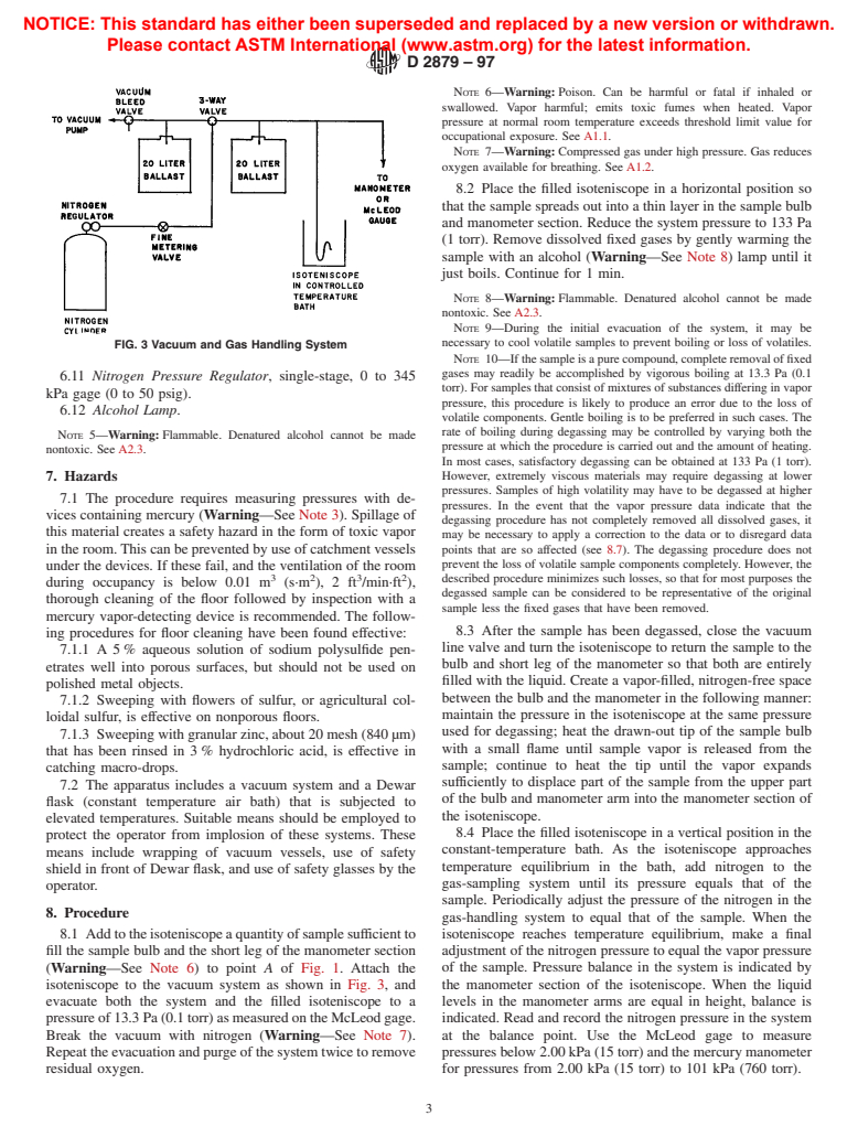 ASTM D2879-97 - Standard Test Method for Vapor Pressure-Temperature Relationship and Initial Decomposition Temperature of Liquids by Isoteniscope