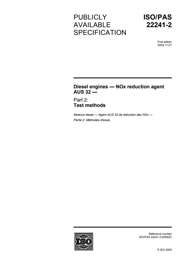 ISO/PAS 22241-2:2005 - Diesel engines -- NOx reduction agent AUS 32