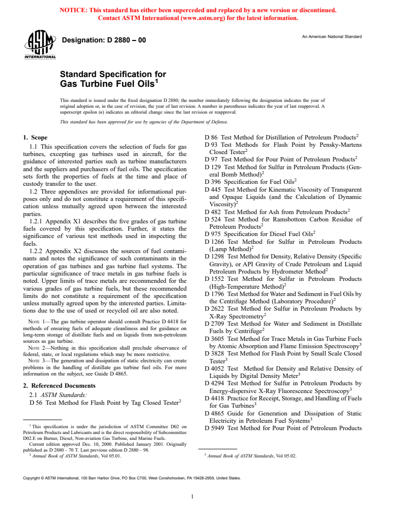 ASTM D2880-00 - Standard Specification for Gas Turbine Fuel Oils