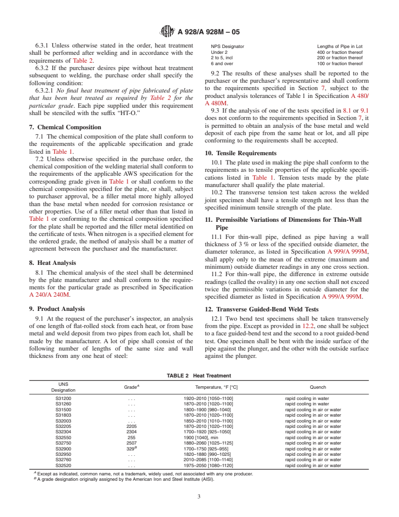 ASTM A928/A928M-05 - Standard Specification for Ferritic/Austenitic (Duplex) Stainless Steel Pipe Electric Fusion Welded with Addition of Filler Metal