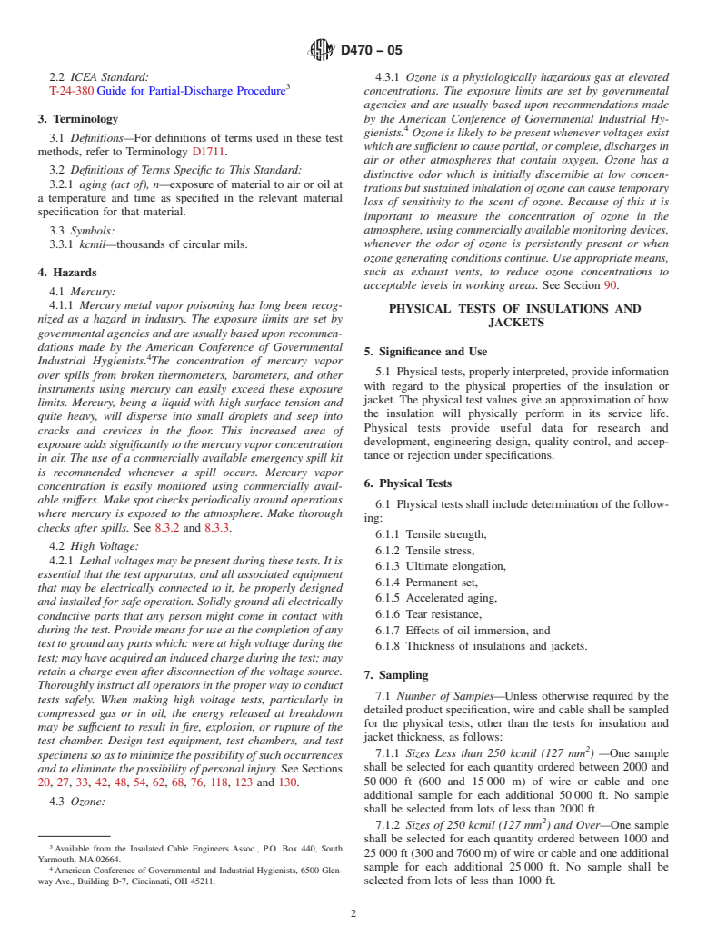 ASTM D470-05 - Standard Test Methods for Crosslinked Insulations and Jackets for Wire and Cable