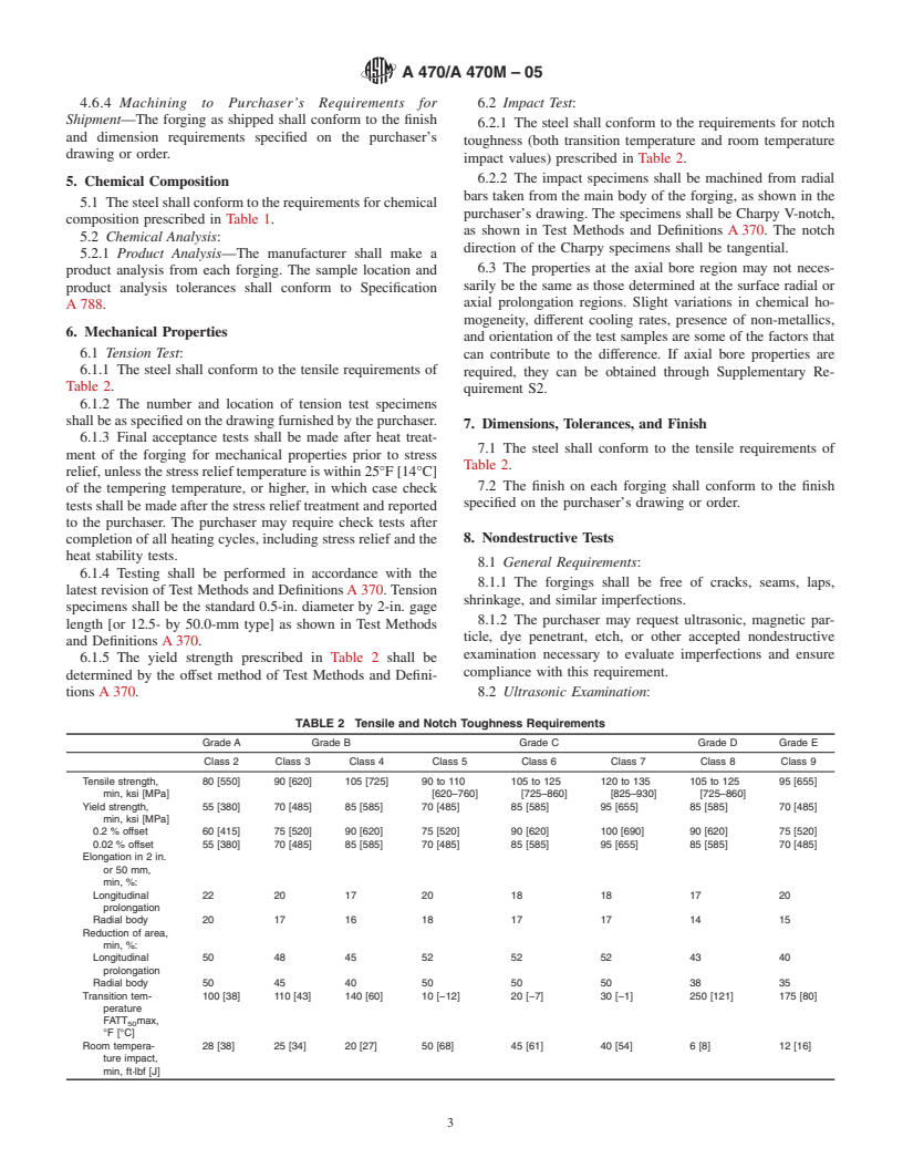 ASTM A470/A470M-05 - Standard Specification for Vacuum-Treated Carbon and Alloy Steel Forgings for Turbine Rotors and Shafts