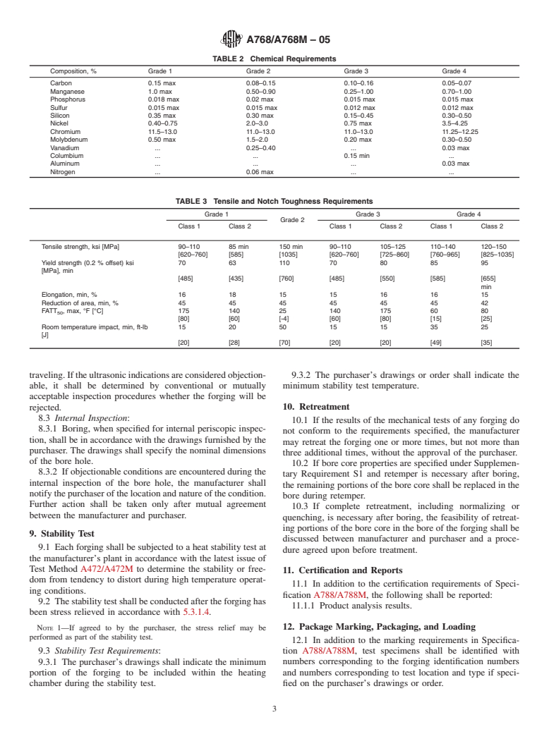 ASTM A768/A768M-05 - Standard Specification for Vacuum-Treated 12 % Chromium Alloy Steel Forgings for Turbine Rotors and Shafts