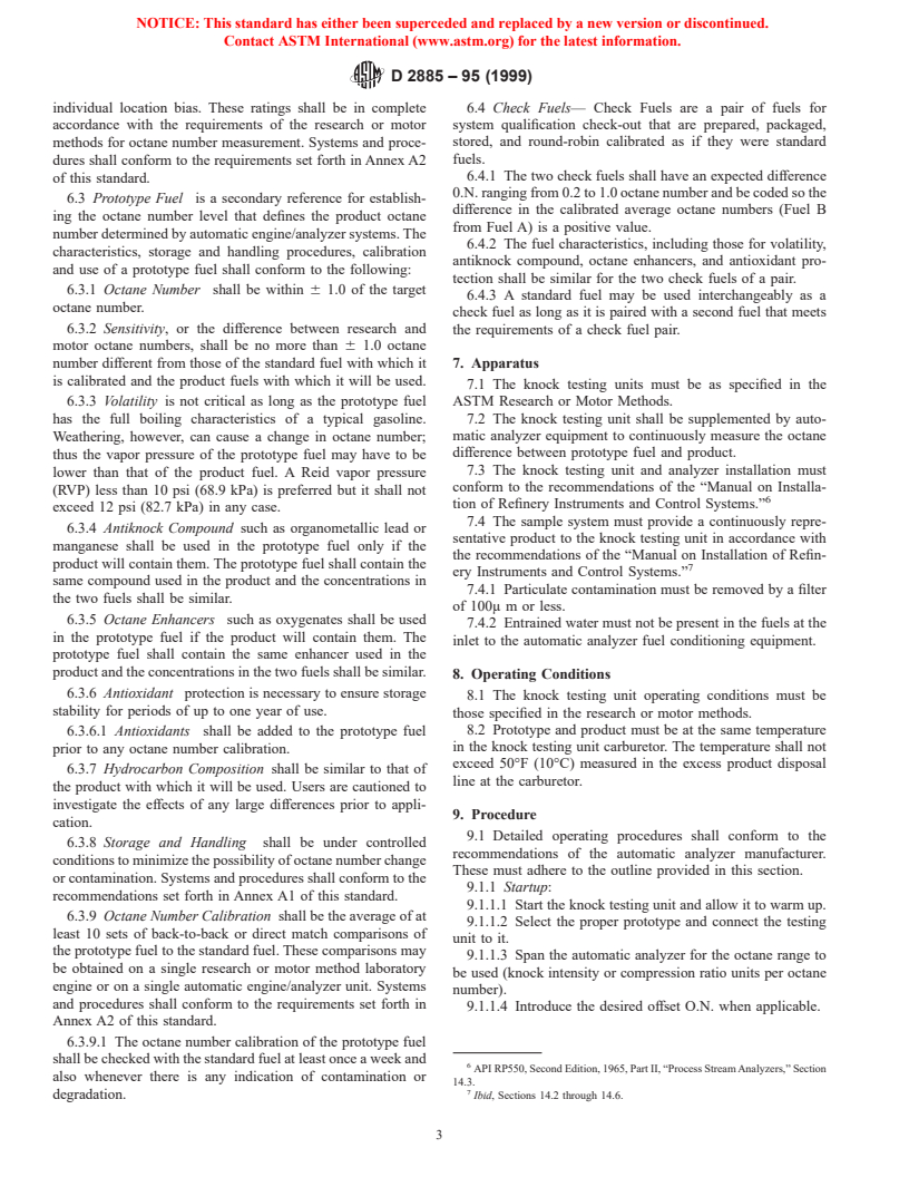 ASTM D2885-95(1999) - Standard Test Method for Research and Motor Method Octane Ratings Using On-Line Analyzers