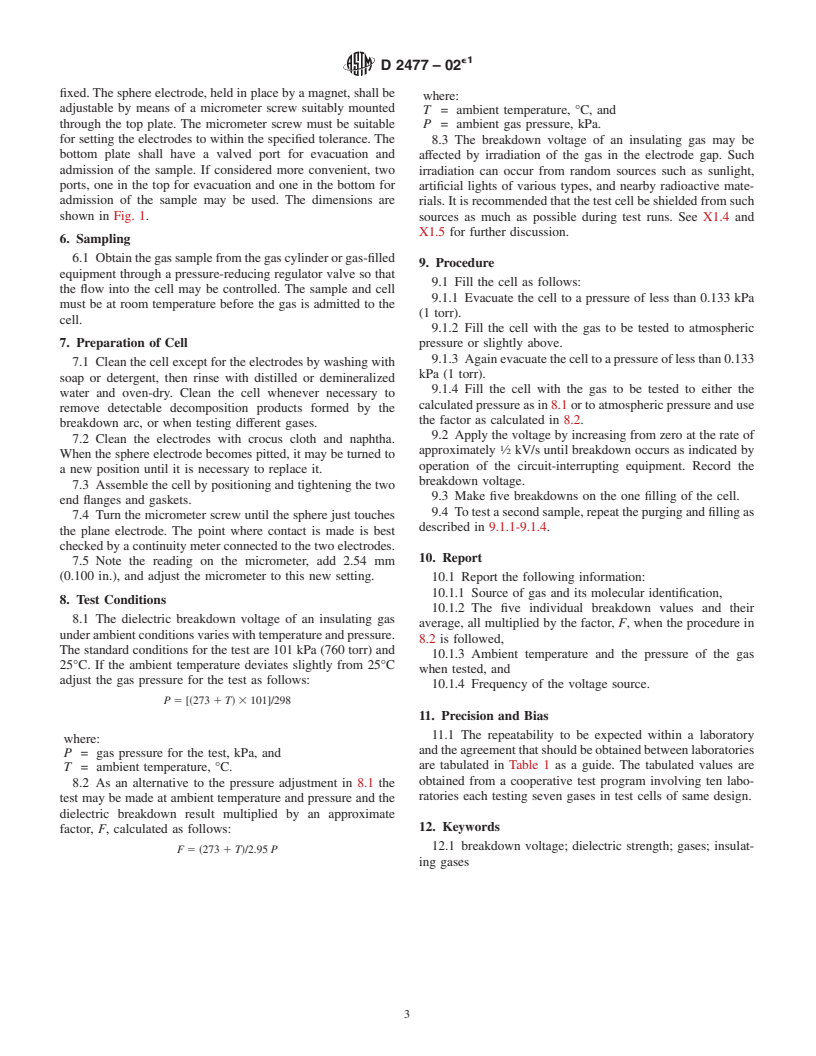 ASTM D2477-02e1 - Standard Test Method for Dielectric Breakdown Voltage and Dielectric Strength of Insulating Gases at Commercial Power Frequencies