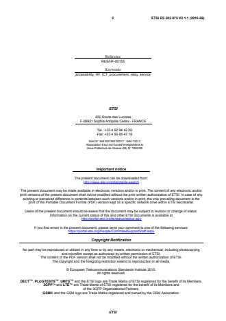 SIST ES 202 975 V2.1.1:2016 ETSI ES 202 975 V2.1.1 (2015-09) - Human Factors (HF); Requirements for relay services - Page 2 preview