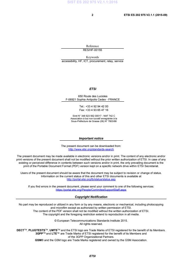 SIST ES 202 975 V2.1.1:2016 SIST ES 202 975 V2.1.1:2016 - Page 4 preview