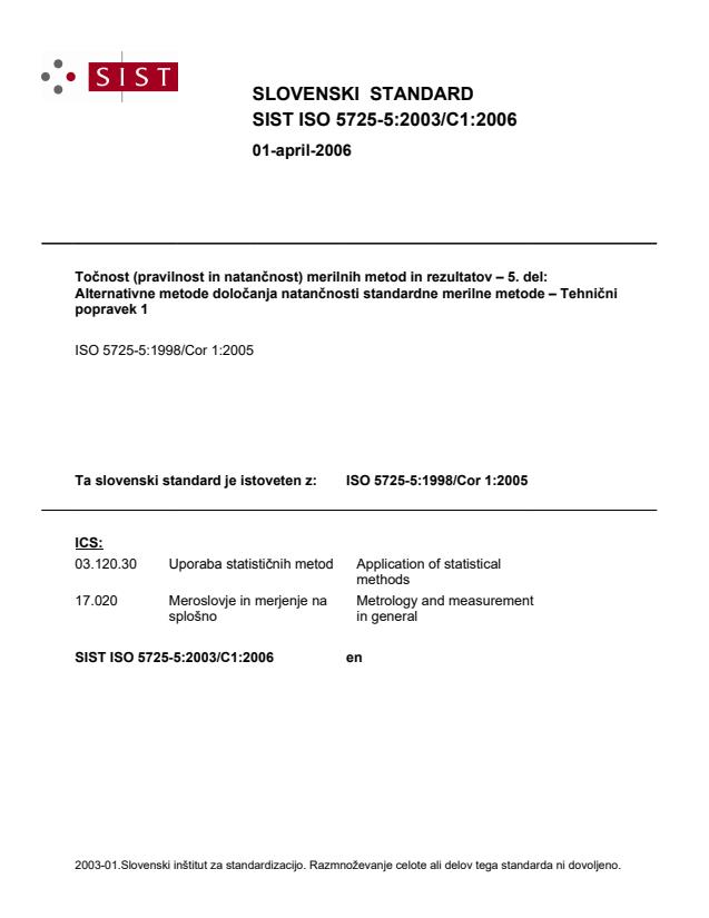 SIST ISO 5725-5:2003/C1:2006
