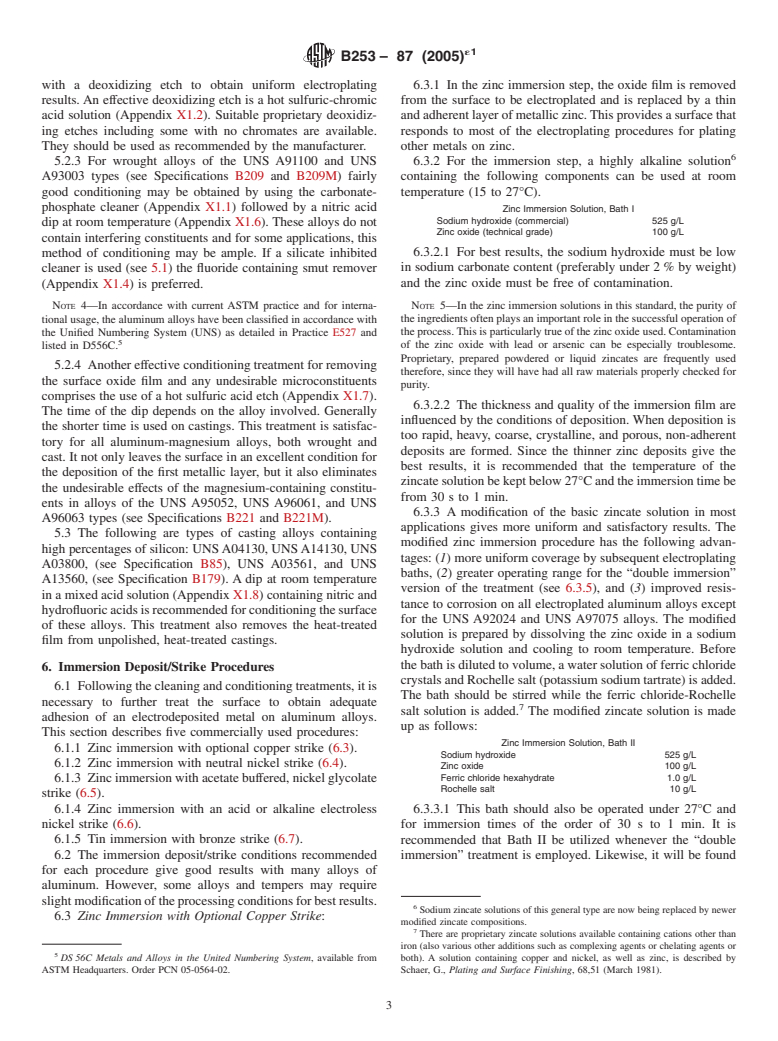 ASTM B253-87(2005)e1 - Standard Guide for Preparation of Aluminum Alloys for Electroplating