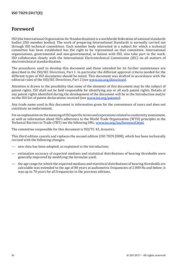 ISO 7029:2017 ISO 7029:2017 - Acoustics -- Statistical distribution of hearing thresholds related to age and gender - Page 4 preview